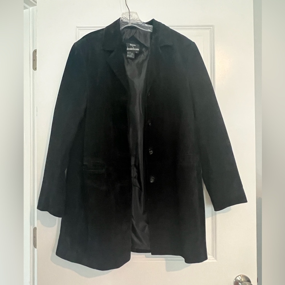 Suede. Dennis Basso Black Water Resistant Blazer/Trench. Size L.